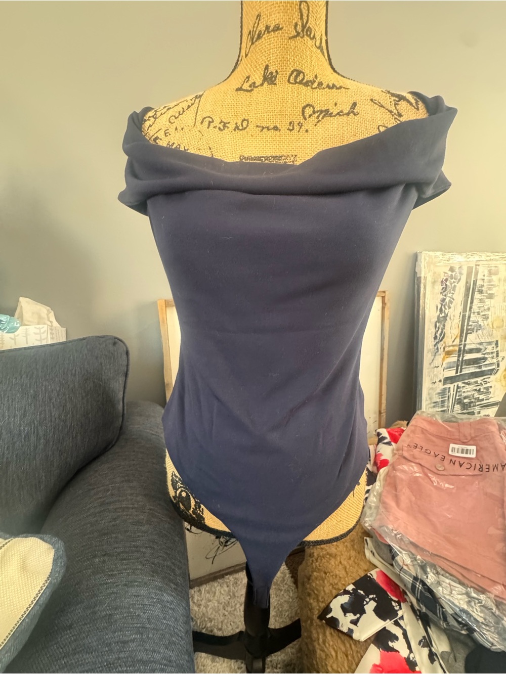 Reign Off-Shoulder Navy Blue Bodysuit